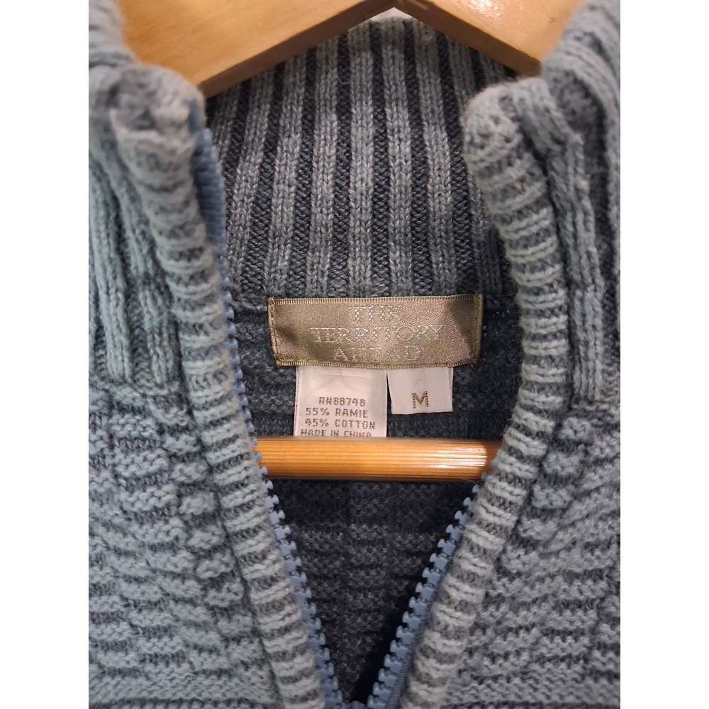 The Territory Ahead Mens Blue Textured Ramie Cotton Quarter Zip Sweater Medium - Picture 3 of 6